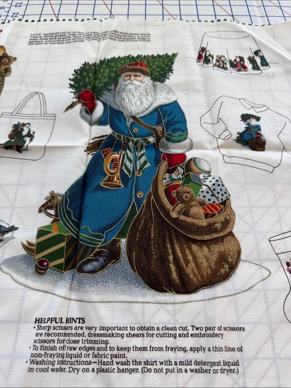 Vintage Olde Father Christmas Fabric Applique Panel Victorian Santa Uncut